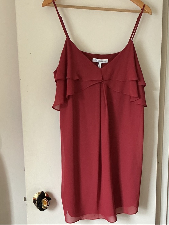 BCBGeneration Tops - BCBGeneration Red Ruffle-Front Spaghetti Strap Top